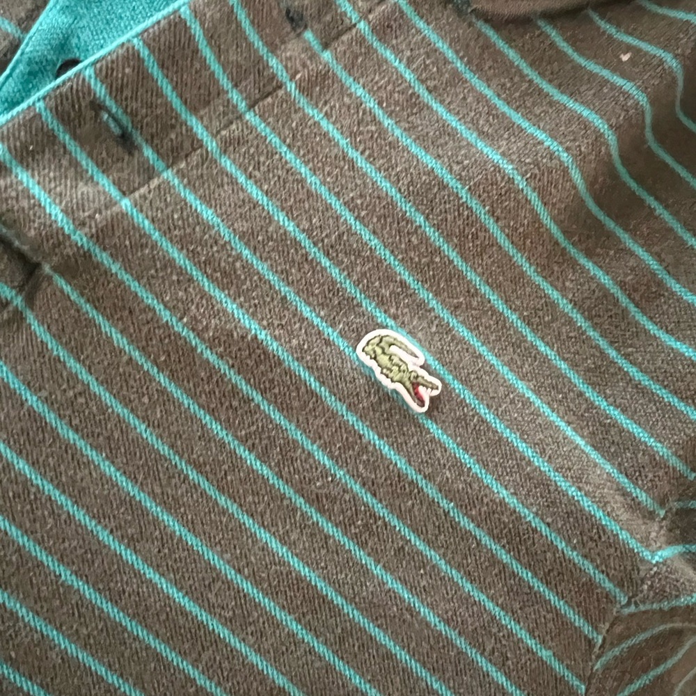 Lacoste Teal and Gray Striped Polo
